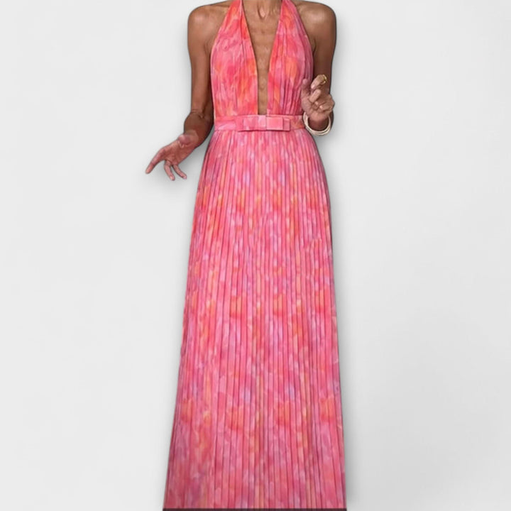 Seraphina - Elegantní Maxi Šaty s Halter Krkem a V Výstřihem