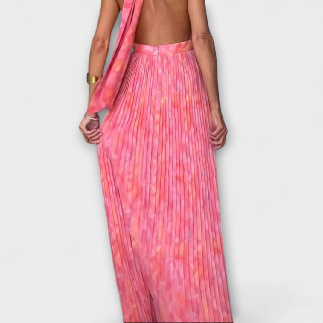 Seraphina - Elegantní Maxi Šaty s Halter Krkem a V Výstřihem