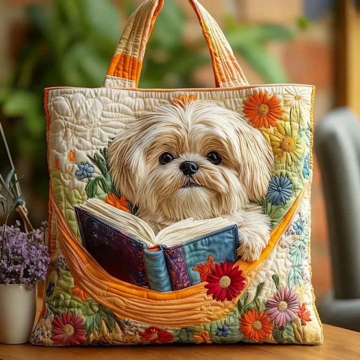 Ručně vyráběná taška - Shih Tzu a knihy
