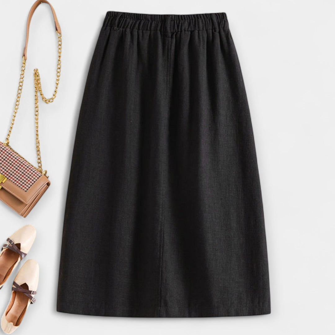 Magdaléna Elegantní Midi Vintage Sukně Předníkapsami