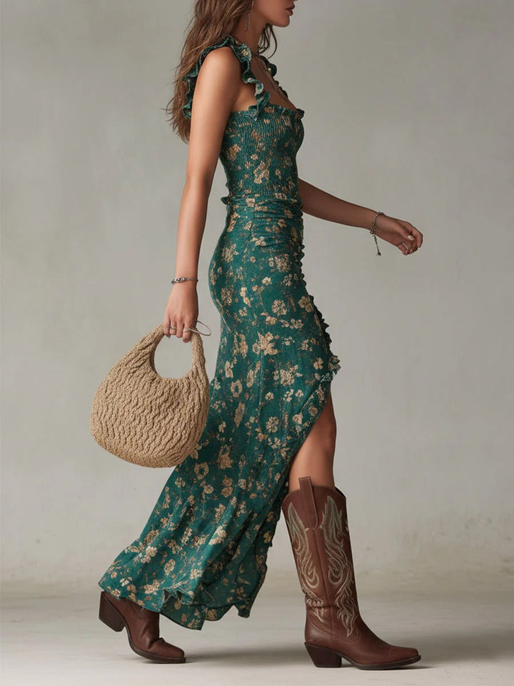 Zara™ | Bohemian Květinové Ruchované Maxi Šaty