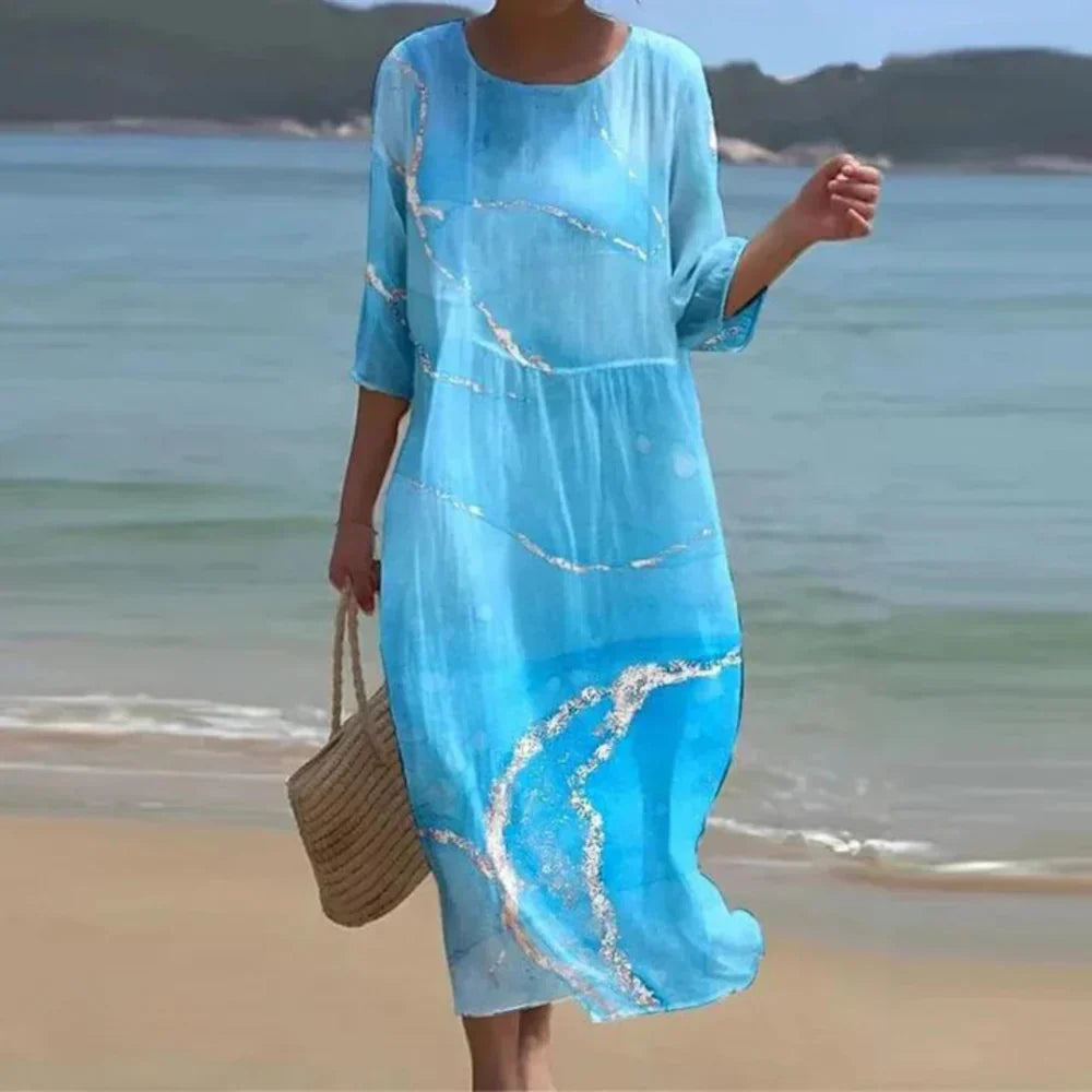 Marvella – Elegantní midi šaty s uměleckým potiskem