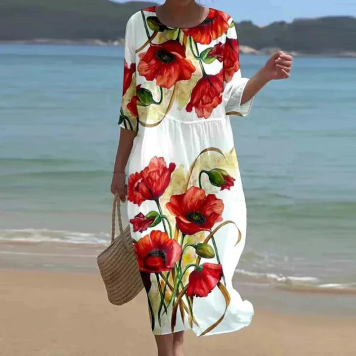 Marvella – Elegantní midi šaty s uměleckým potiskem