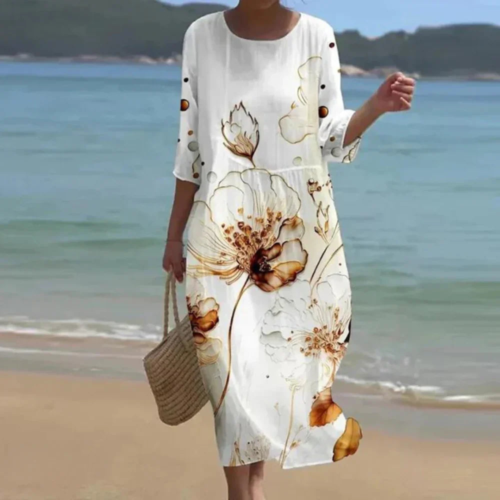 Marvella – Elegantní midi šaty s uměleckým potiskem