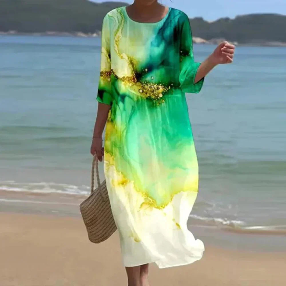 Marvella – Elegantní midi šaty s uměleckým potiskem