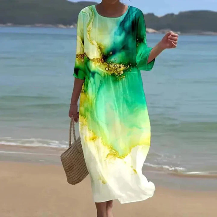 Marvella – Elegantní midi šaty s uměleckým potiskem