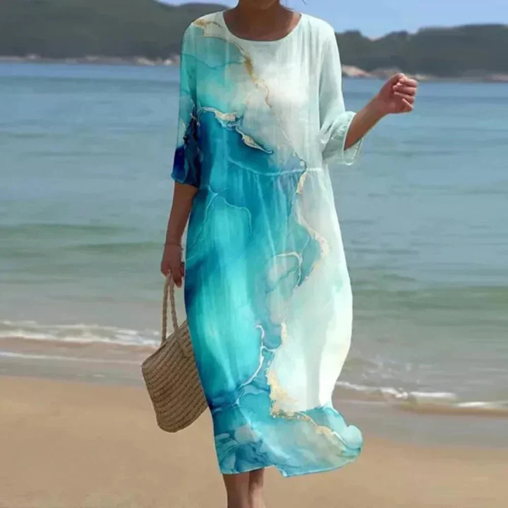 Marvella – Elegantní midi šaty s uměleckým potiskem